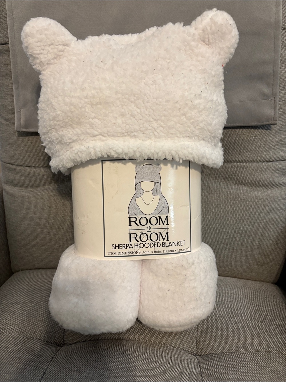 Sherpa Hooded Blanket Throw - White Bear Ear Hood